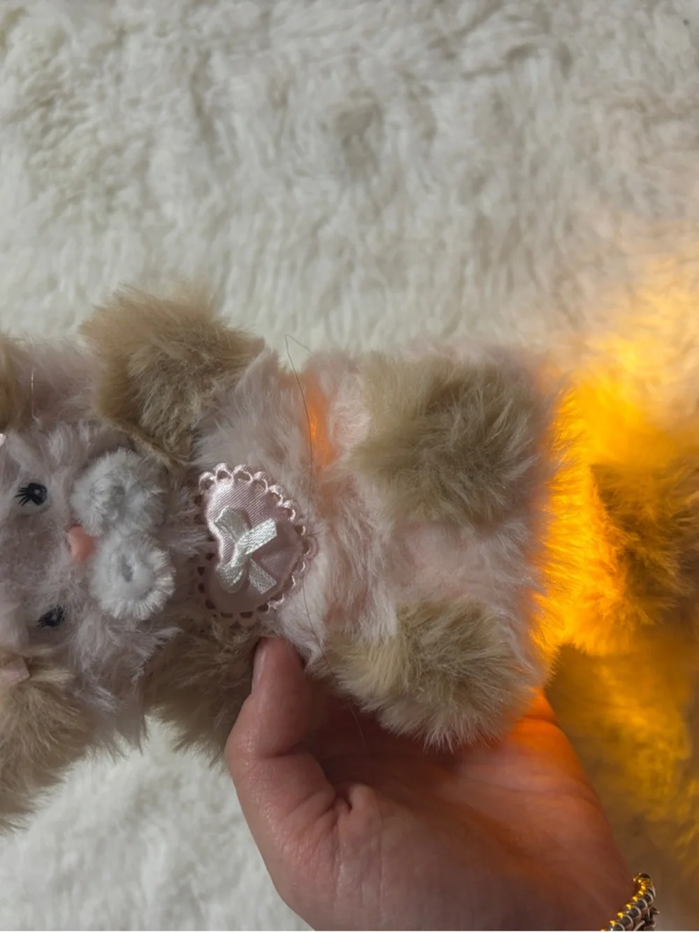 Handmade Lamp Plush Pink and Tan Faux Fur Decorative Accent - Home Art - Picture 4 of 5